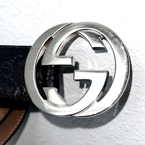 Gucci: Belt GG Interlocking Logo Monogram Leather Belt (Black) - Picture 13 of 15